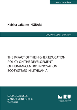 The Impact of the Higher Education Policy on the Development of Human-Centric Innovation Ecosystems in Lithuania
