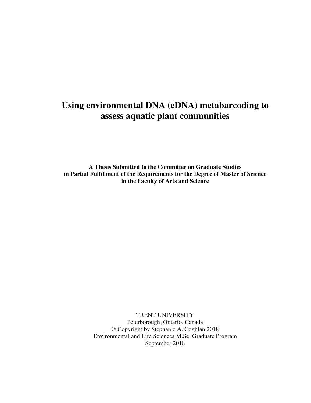 Using Environmental DNA (Edna) Metabarcoding to Assess Aquatic Plant ...