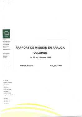 RAPPORT DE MISSION EN ARAUCA Développement