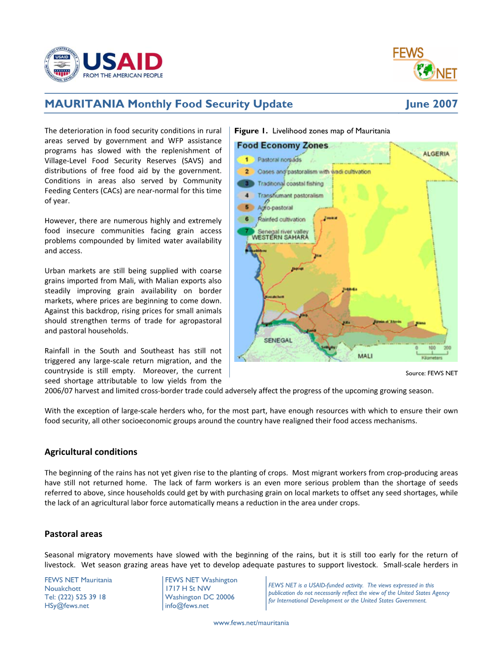 Mauritania Monthly Food Security Update, June 2007