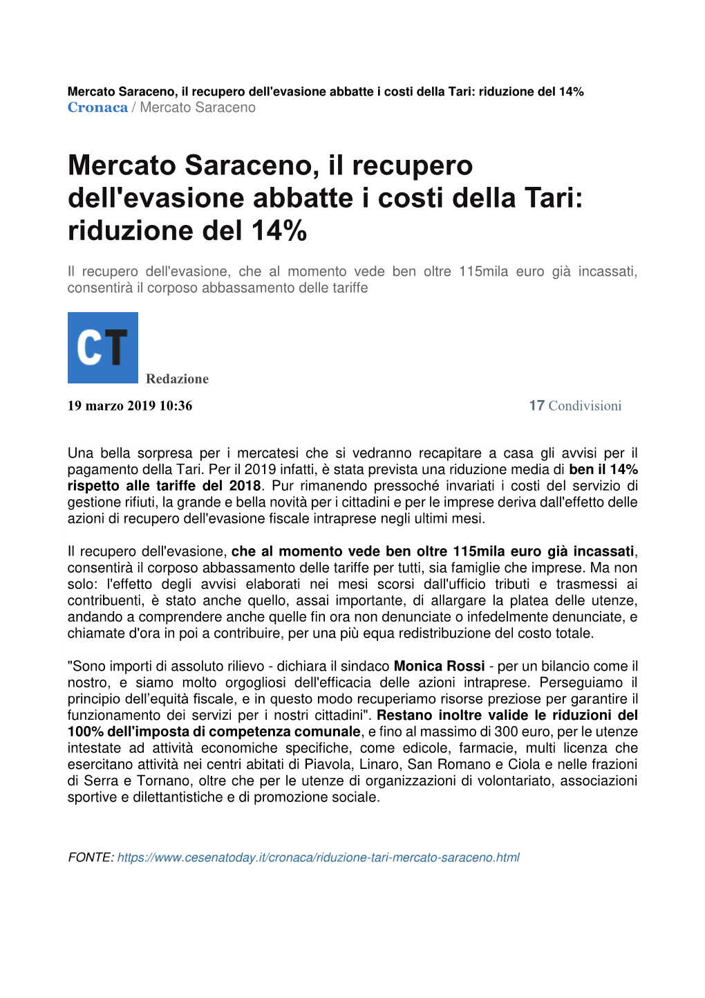 Mercato Saraceno, Il Recupero Dell'evasione Abbatte I Costi Della Tari: Riduzione Del 14% Cronaca / Mercato Saraceno