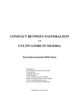 Conflict Between Pastoralists Cultivators In