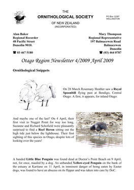 Otago Region Newsletter 4/2009 April 2009