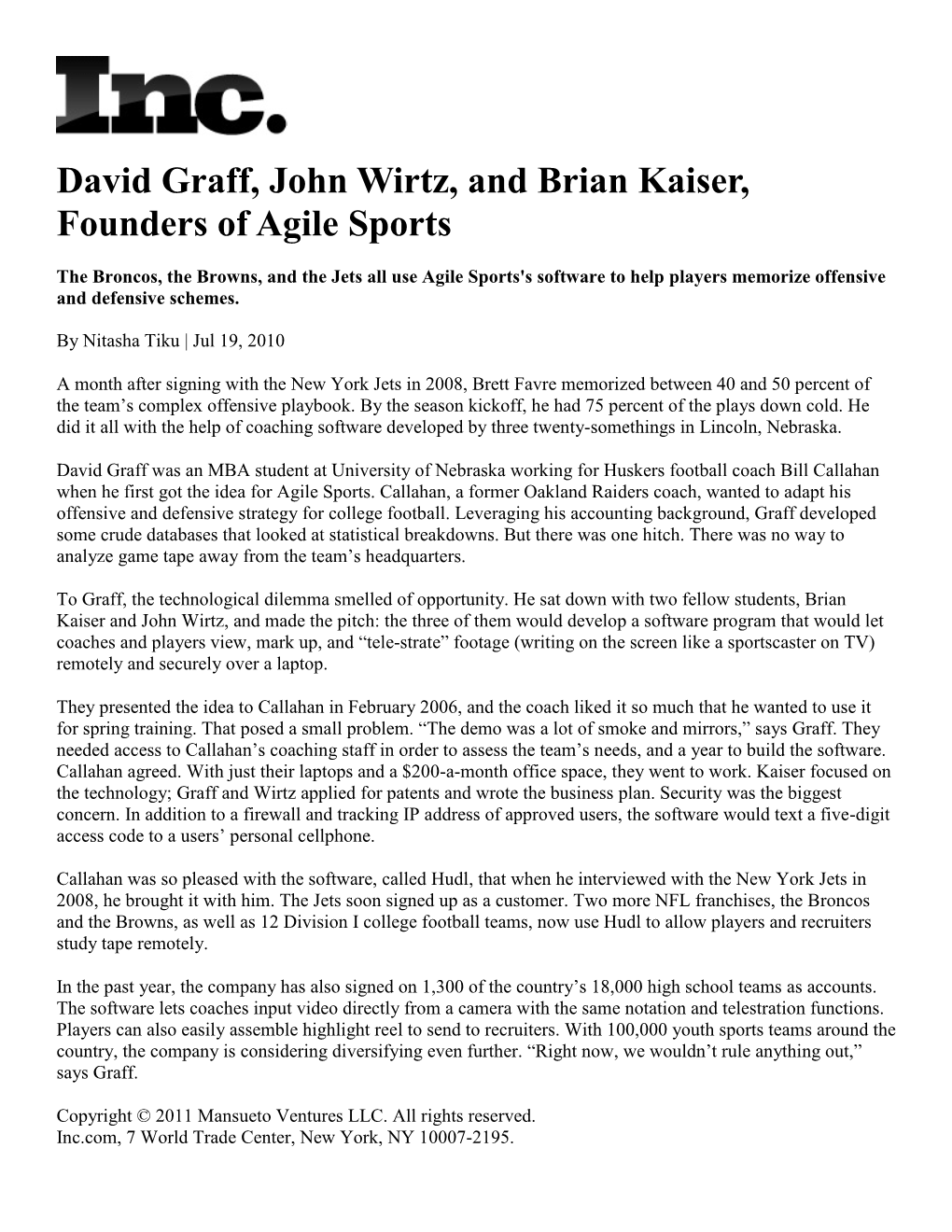 David Graff, John Wirtz, and Brian Kaiser, Founders of Agile Sports