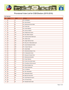 Provisional Voter List for CGB Election (2015-2016)