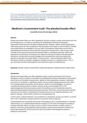 Medicine's Inconvenient Truth: the Placebo/Nocebo Effect