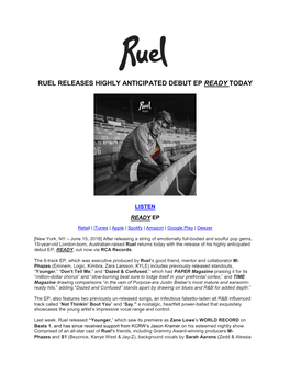 Ruel Releases Highly Anticipated Debut Ep Ready Today