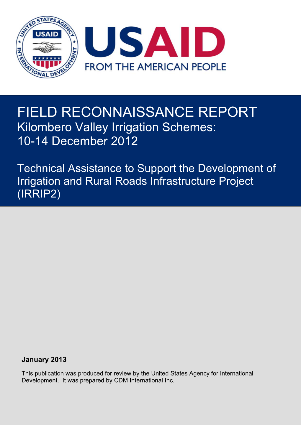 FIELD RECONNAISSANCE REPORT Kilombero Valley Irrigation Schemes