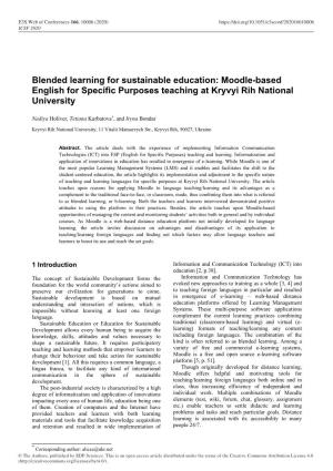 Blended Learning for Sustainable Education: Moodle-Based English for Specific Purposes Teaching at Kryvyi Rih National University
