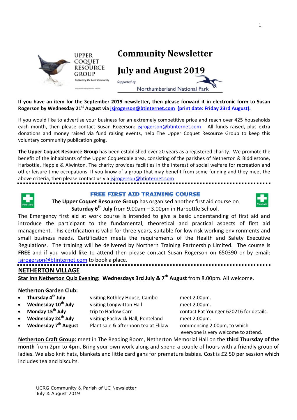 Community Newsletter July and August 2019