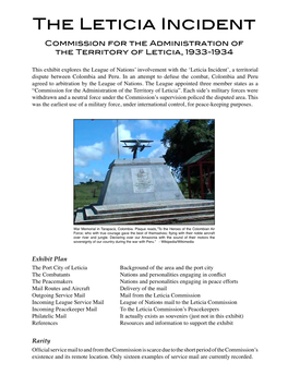 The Leticia Incident Commission for the Administration of the Territory of Leticia, 1933-1934