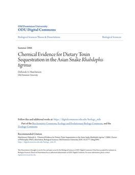Chemical Evidence for Dietary Toxin Sequestration in the Asian Snake Rhabdophis Tigrinus Deborah A