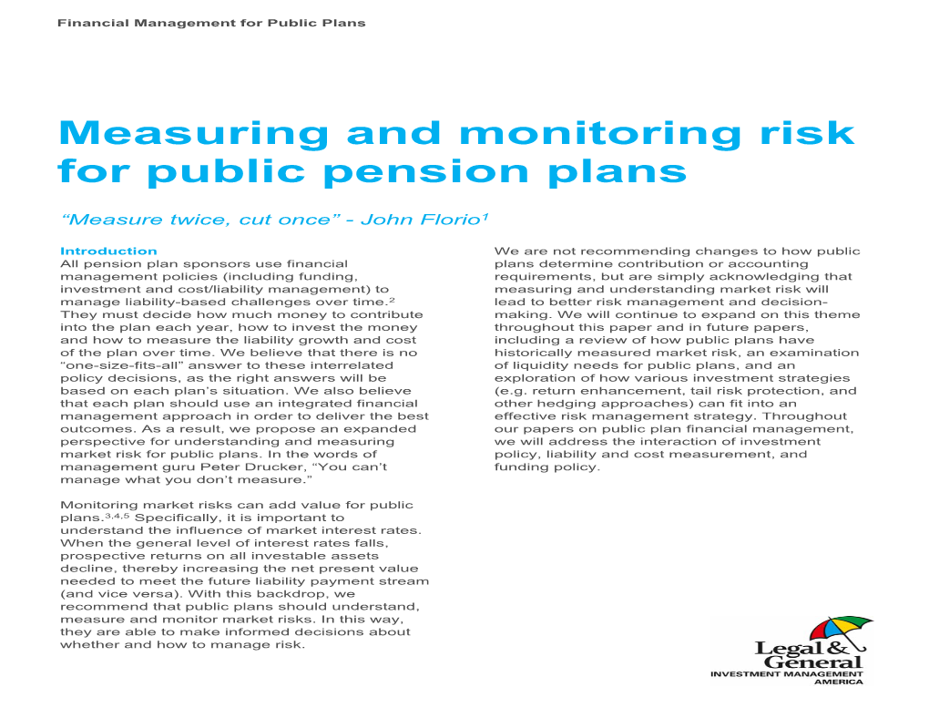Measuring and Monitoring Risk for Public Pension Plans PDF File