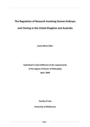 The Regulation of Research Involving Human Embryos and Cloning in The