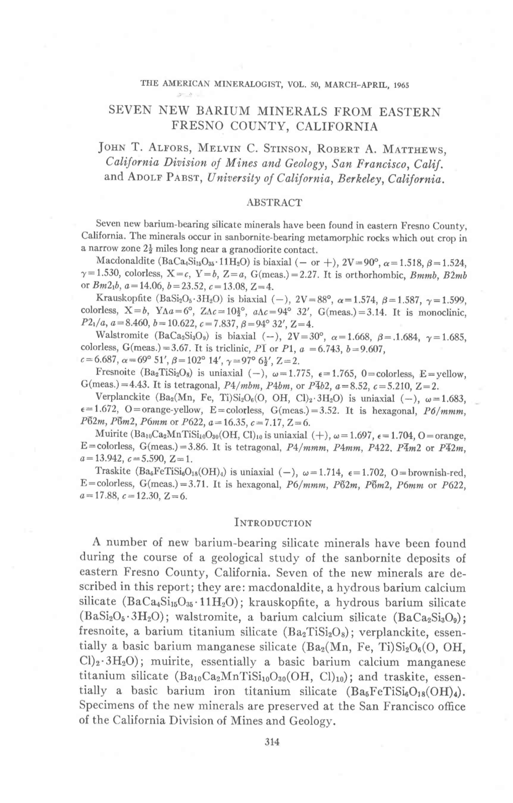 Seven New Barium Minerals from Eastern Fresno County, California