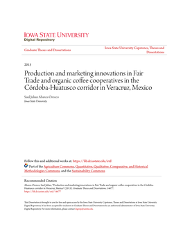 Production and Marketing Innovations in Fair Trade and Organic Coffee Cooperatives in the Córdoba-Huatusco Corridor in Veracruz