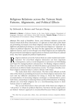 Religious Relations Across the Taiwan Strait: Patterns, Alignments, and Political Effects by Deborah A