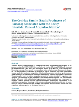 The Conidae Family (Snails Producers of Poisons) Associated with the Rocky Intertidal Zone of Acapulco, Mexico*