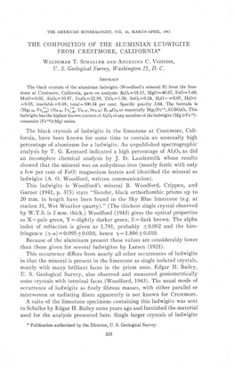 THE COMPOSITION of the ALUMINIAN LUDWIGITE from CRESTMORE, CALIFORNIA* Warnnuen T