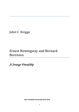 Ernest Hemingway and Bernard Berenson : a Strange Friendship