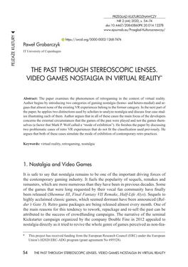 The Past Through Stereoscopic Lenses. Video Games Nostalgia in Virtual Reality*