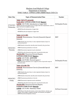 Time Table Upper Limb Final 1