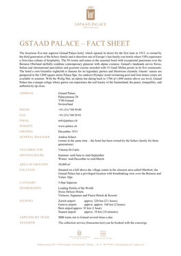 Gstaad Palace – Fact Sheet