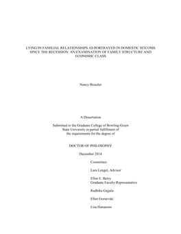 Lying in Familial Relationships As Portrayed in Domestic Sitcoms Since the Recession: an Examination of Family Structure and Economic Class