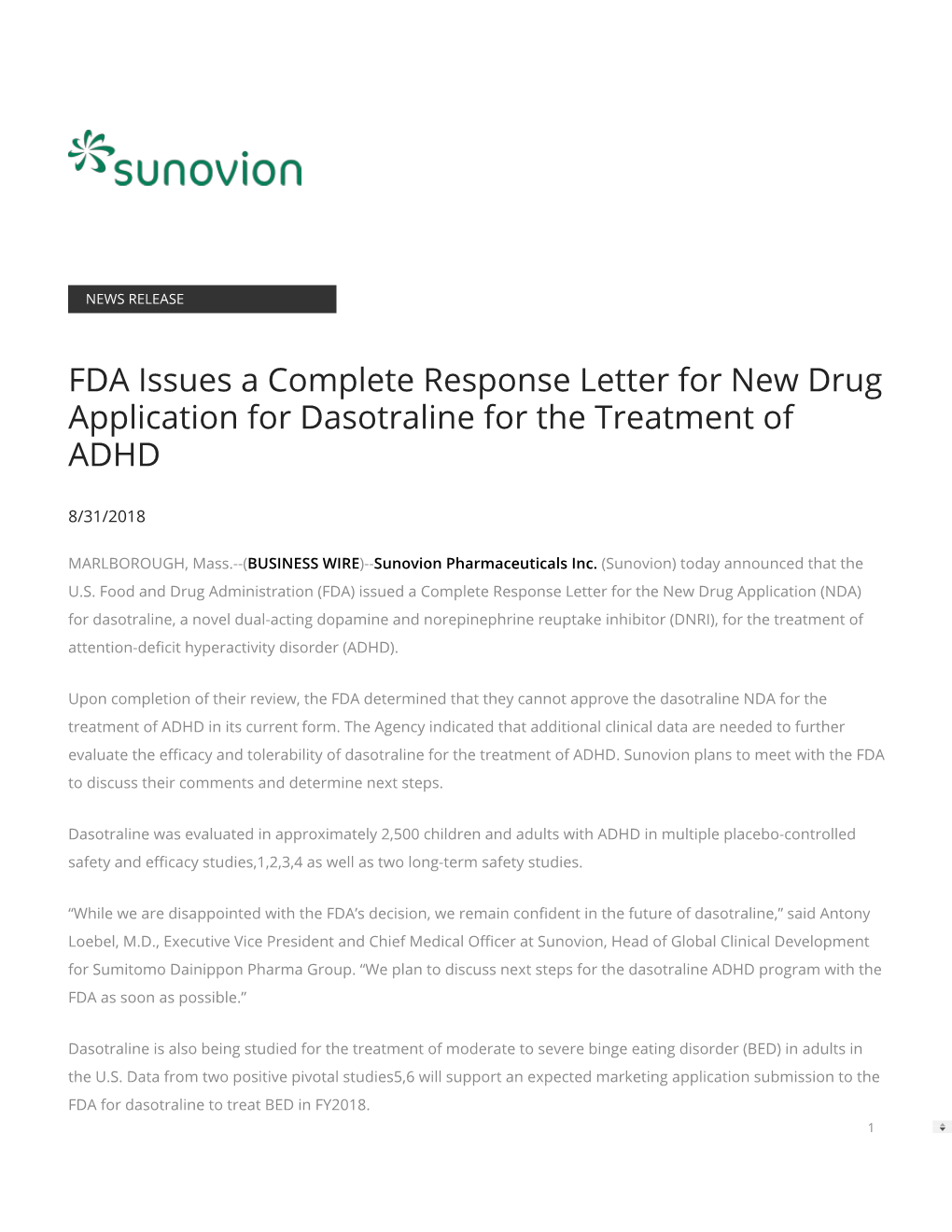 fda-issues-a-complete-response-letter-for-new-drug-application-for