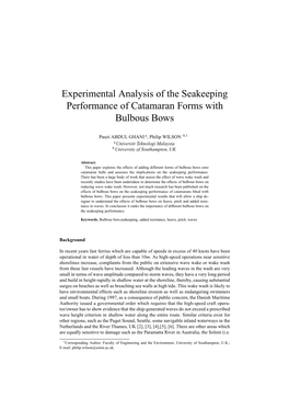 Experimental Analysis of the Seakeeping Performance of Catamaran Forms with Bulbous Bows