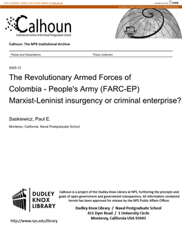 FARC-EP) Marxist-Leninist Insurgency Or Criminal Enterprise?