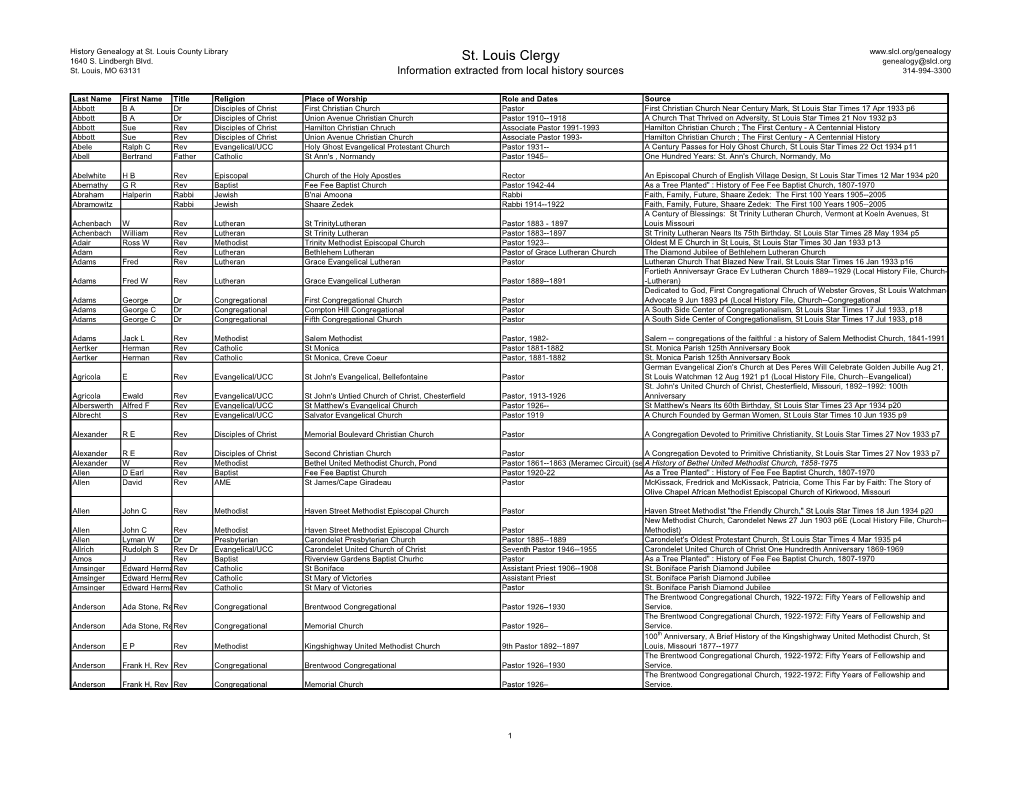 St. Louis Clergy Genealogy@Slcl.Org St