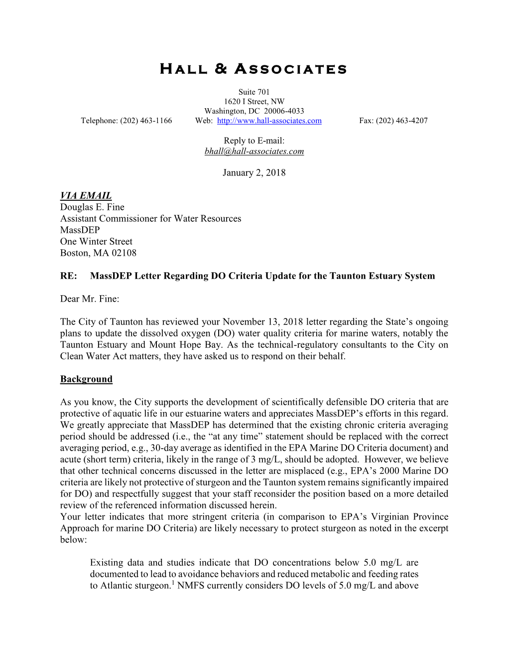 City of Taunton DO Letter to Massdep (1/2/2019)