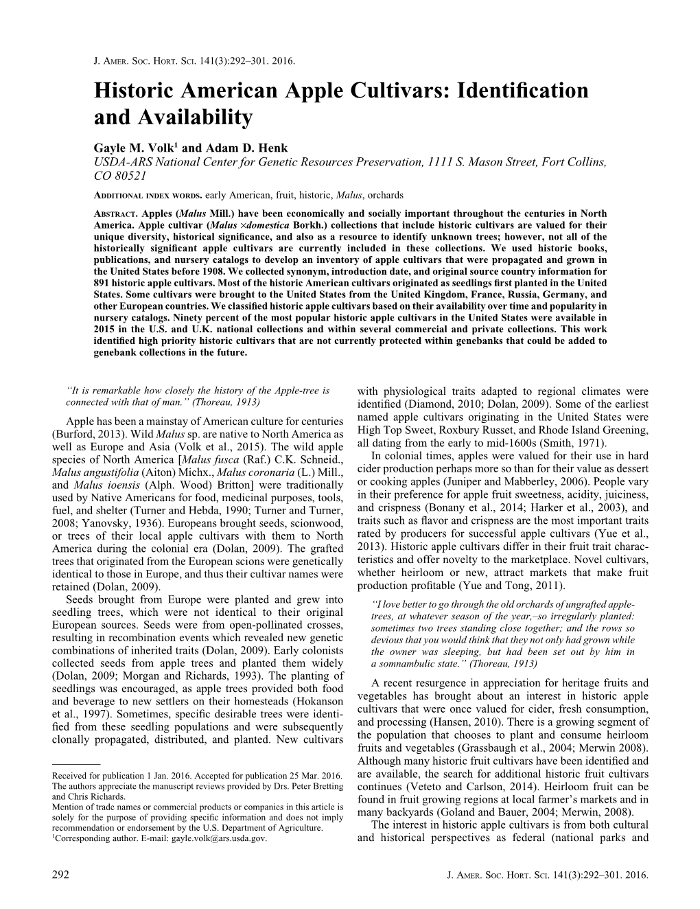 Historic American Apple Cultivars: Identiﬁcation and Availability