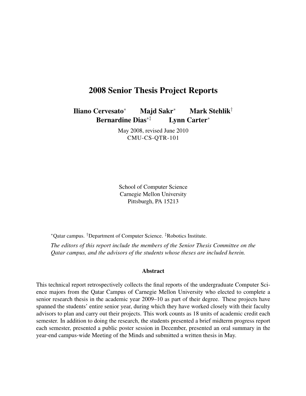 2008 Senior Thesis Project Reports