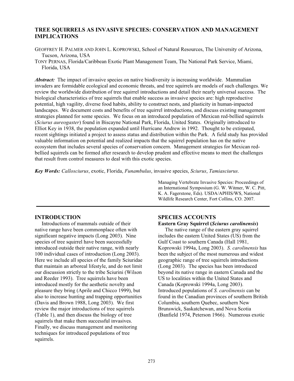 Tree Squirrels As Invasive Species: Conservation and Management Implications