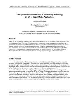 Exploration Into Advancing Technology on UX of Social Media Apps by Cameron Allsteadt — 121