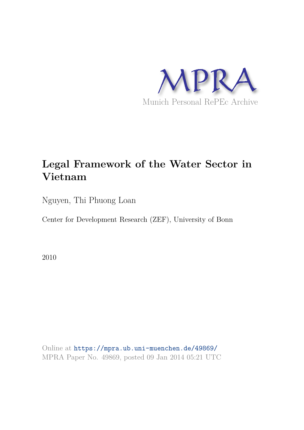 Legal Framework of the Water Sector in Vietnam