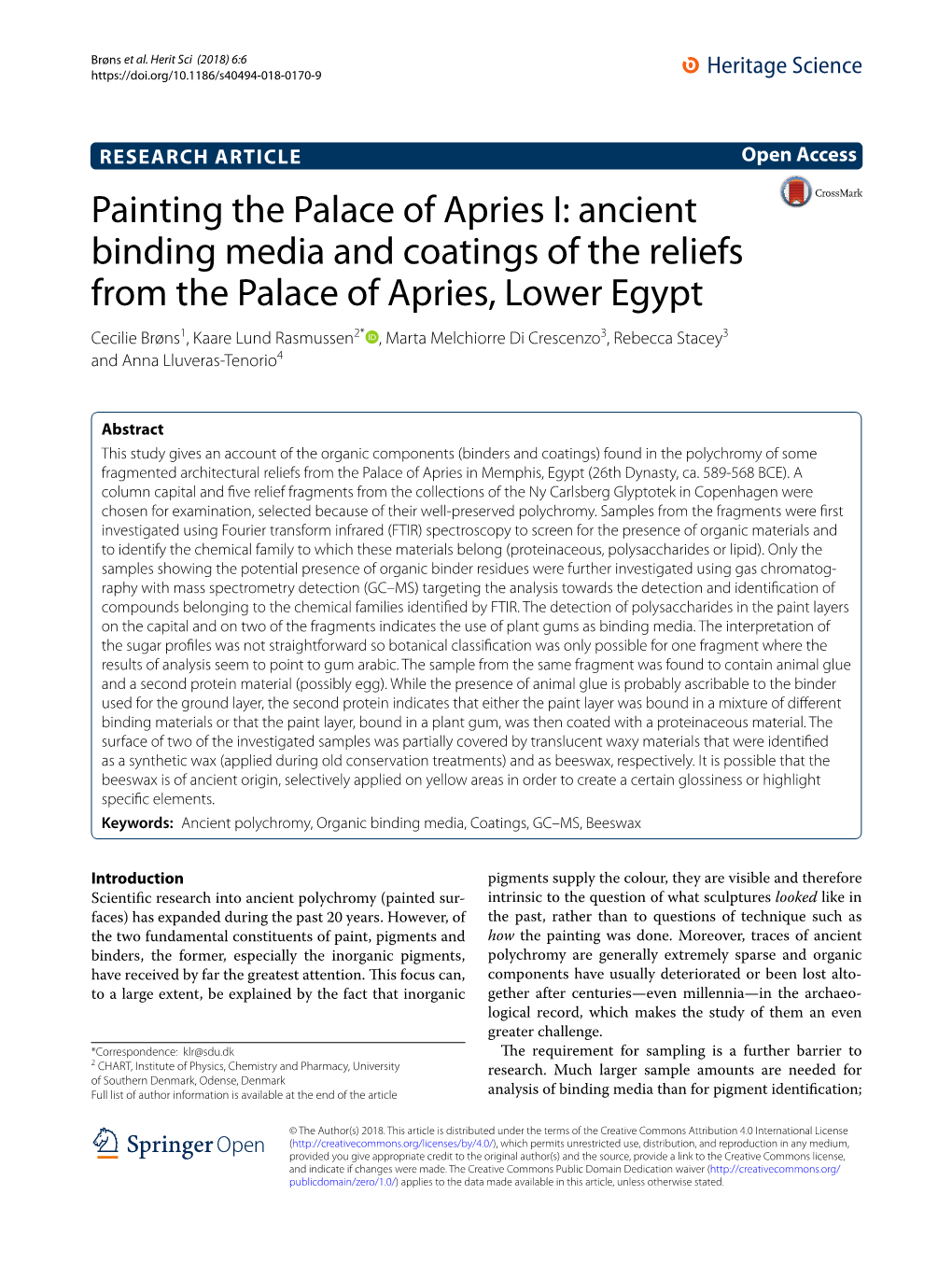 Painting the Palace of Apries I: Ancient Binding Media and Coatings of The