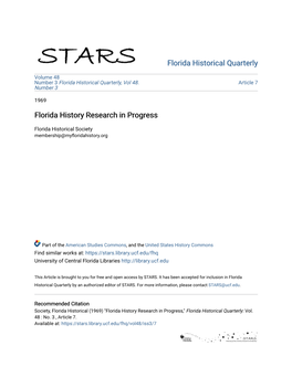 Florida History Research in Progress
