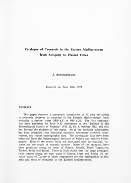 Catalogue of Tsunamis in the Eastern Mediterranean from Antiquity to Present Times