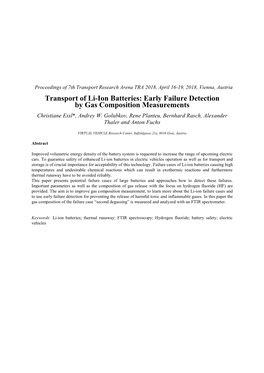 Transport of Li-Ion Batteries: Early Failure Detection by Gas Composition Measurements Christiane Essl*, Andrey W