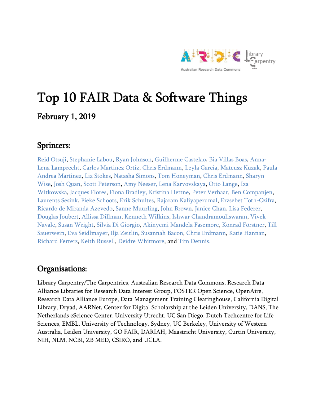 Top 10 FAIR Data & Software Things
