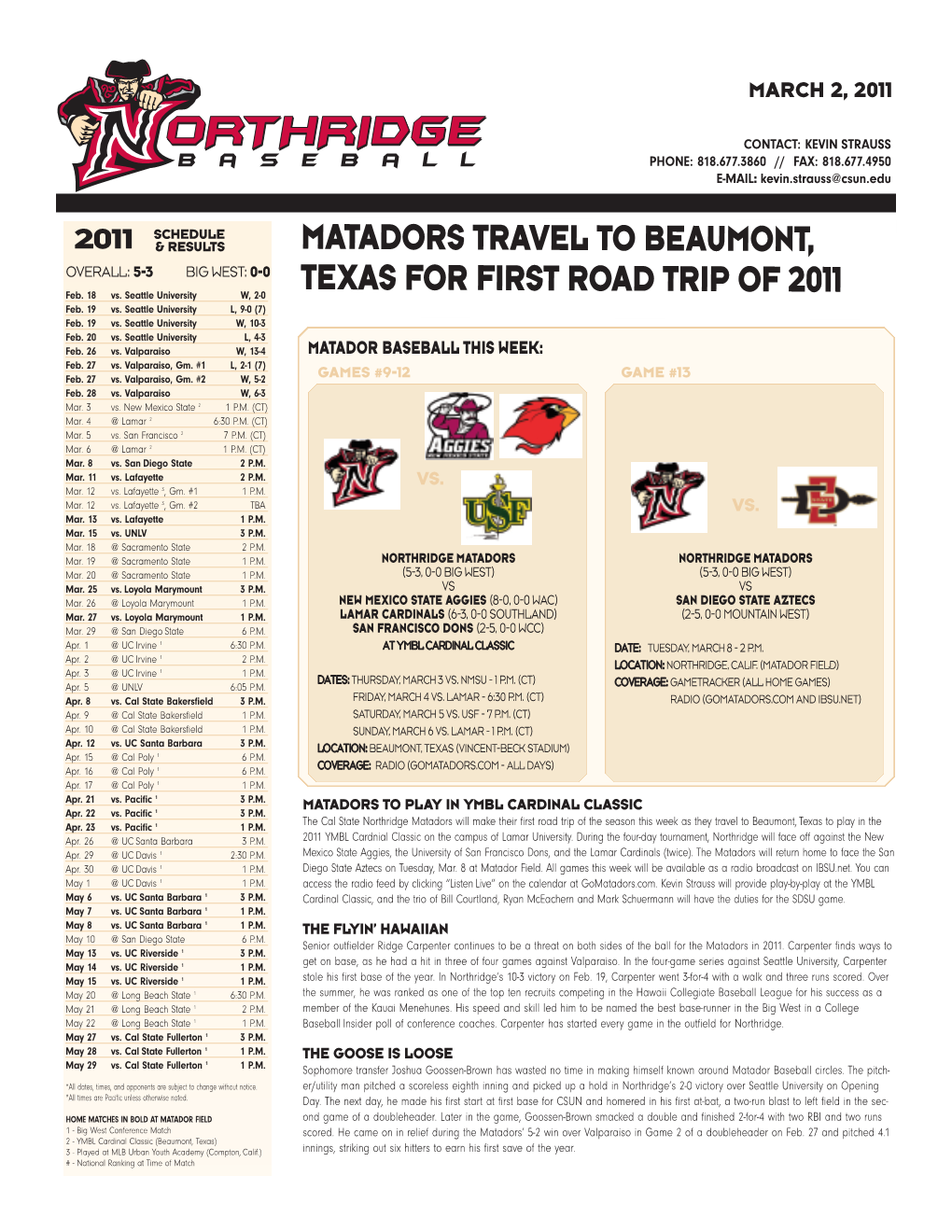 Matadors Travel to Beaumont, Texas For