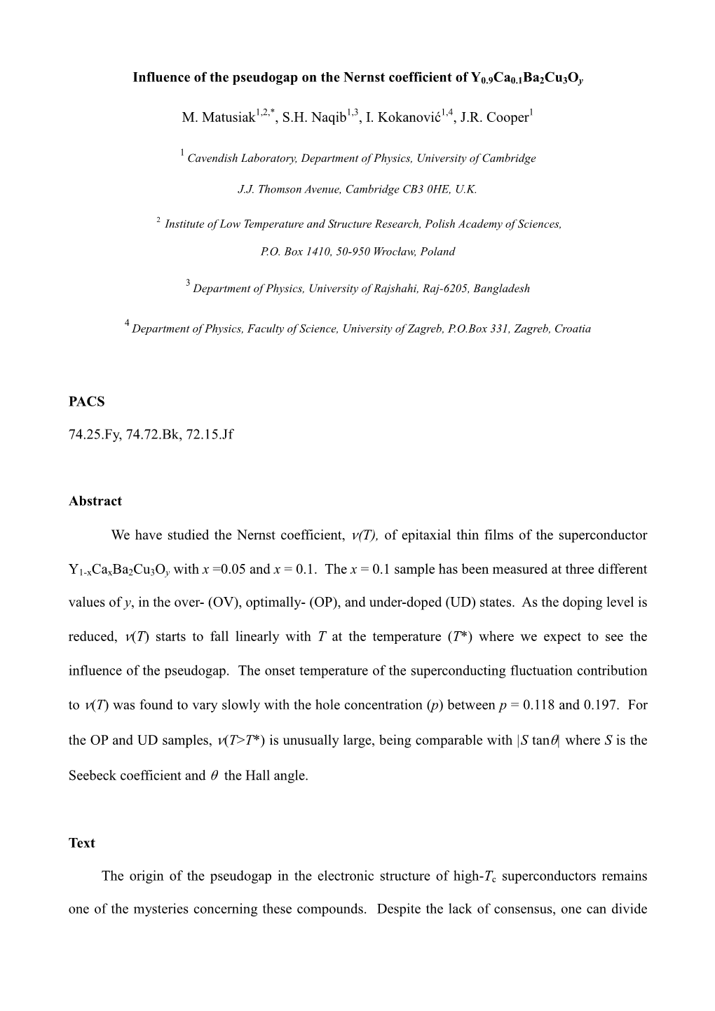 Influence of the Pseudogap on the Nernst Coefficient of Y0.9Ca0