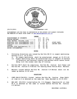 [01/11/2011 NOTES 1. Following Directions Are Issued by Hon'ble DB