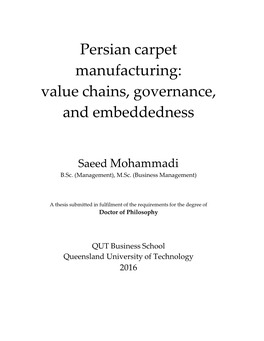 Persian Carpet Manufacturing: Value Chains, Governance, and Embeddedness