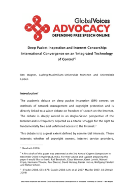 Deep Packet Inspection and Internet Censorship: International Convergence on an ‘Integrated Technology of Control’1