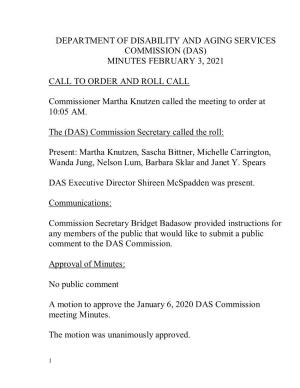 February 3, 2021 Meeting Minutes