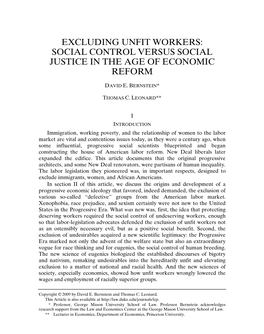 Excluding Unfit Workers: Social Control Versus Social Justice in the Age of Economic Reform